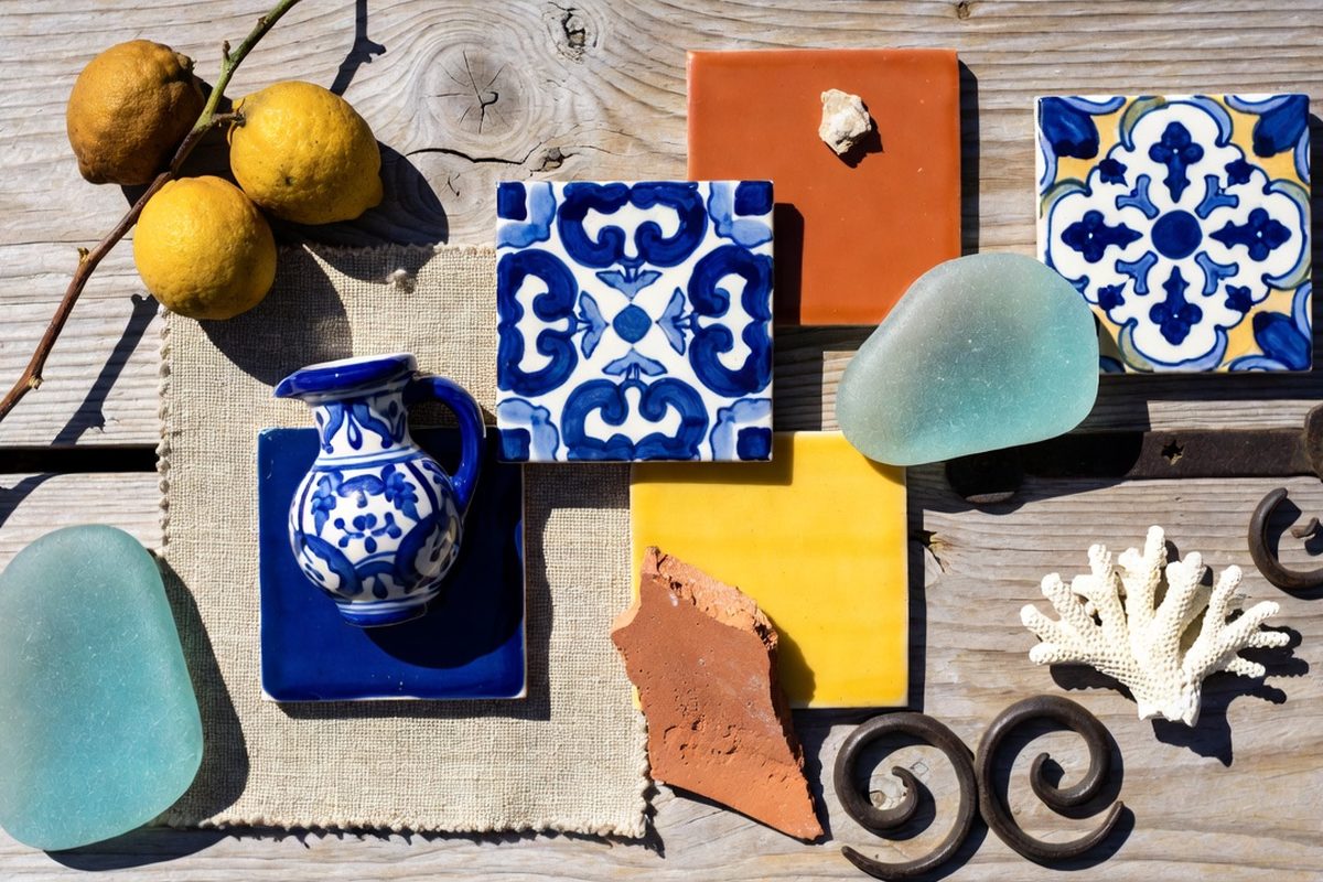 Napoli Collection mood board — Vietri ceramics, terracotta, sea glass, lemons and wrought iron materials